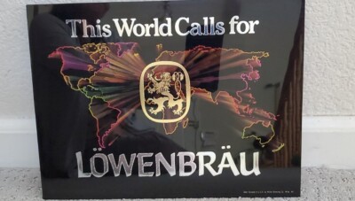 Vintage 1980's Lowenbrau Beer , Mirrored Bar Beer Sign Ad- Size
