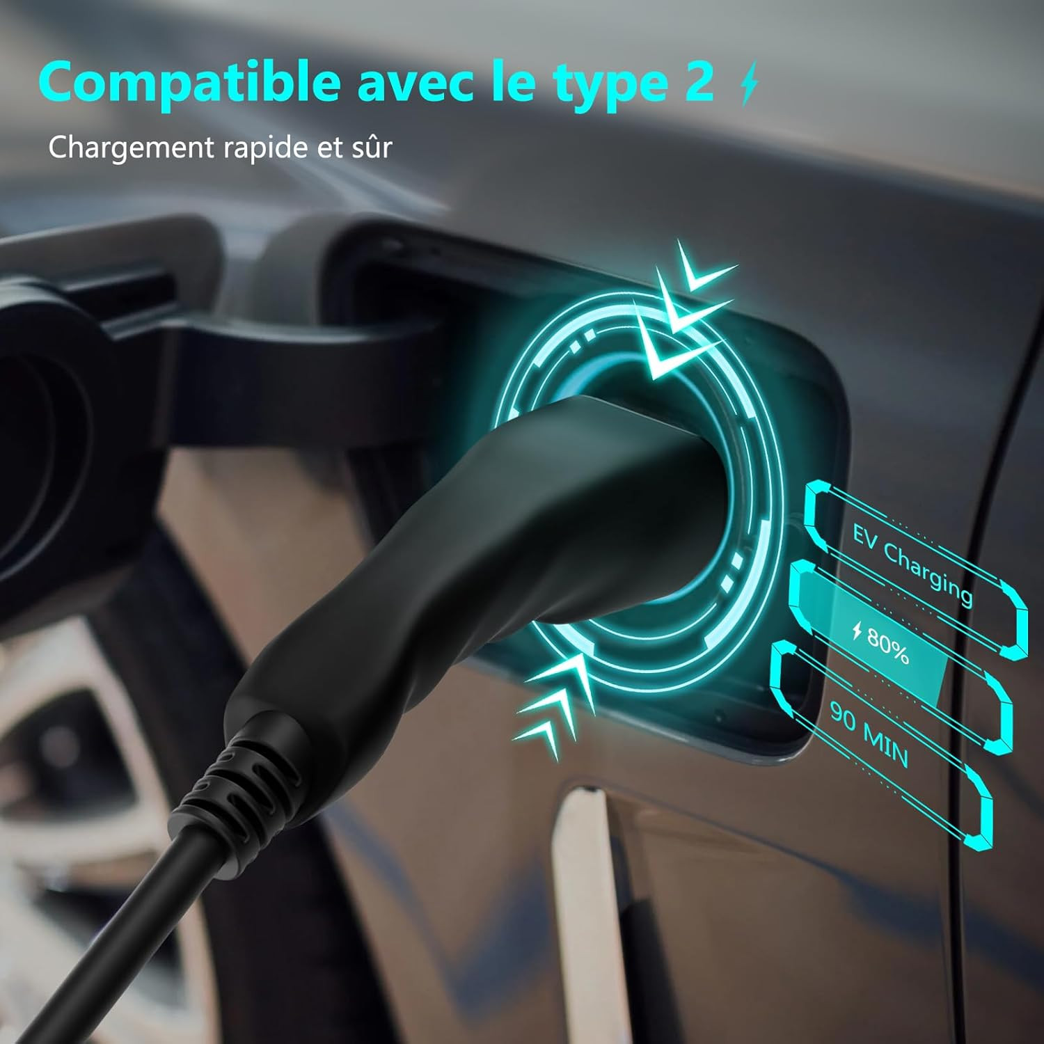 Ev chargeur type 2 16A courant commutable boitier portable charge ajustable 3.7kw