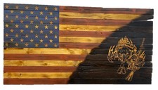 Rustic Handmade Stained Eagle with Gun American Flag- Patriotic Military Decor