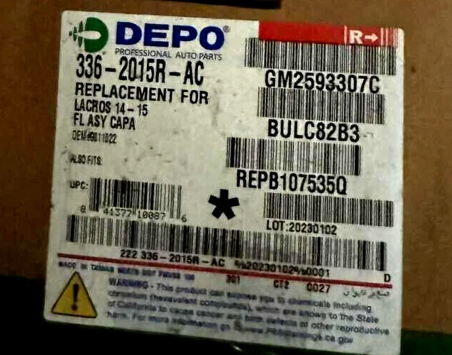 Conjunto de luz antiniebla derecha Depo 336-2015R-AC para Buick Lacrosse 2014-2016 NUEVO Foto 2 de 2