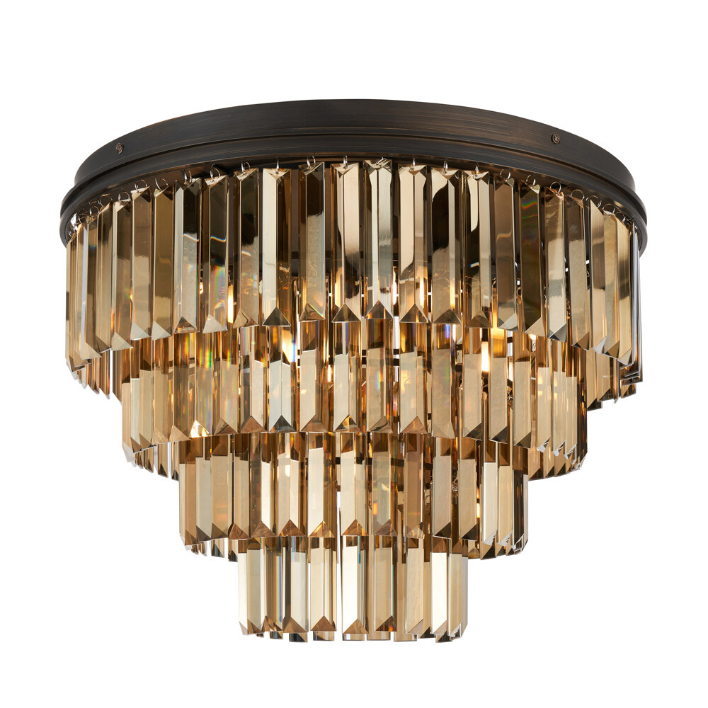 Visconte Ingot Ceiling Light 4 Tiered Crystal Effect Flush Mounted - Bronze