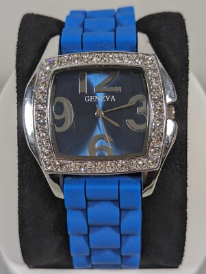 Geneva Blue Dial Crystal Accent Silver Tone Case Blue  display picture 1