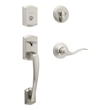 Kwikset Prescott Satin Nickel Handleset with Deadbolt and SmartKey Security