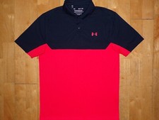 UNDER ARMOUR HEAT GEAR Navy Blue Red 2 Tone Small S THE PERFORMANCE POLO Shirt