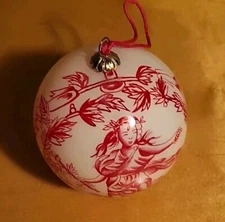 Pierre Deux Glass Christmas Ornament French Country Hand Painted  Red Cream 