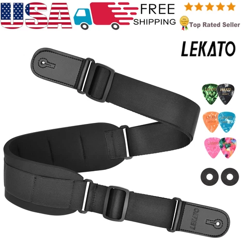 LEKATO Guitar Strap Bass Belt 42-58" Adjustable 3.3" Sponge Pad Decompression
