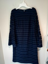 CHAPS Navy Blue Lace Bell Sleeve Sheath Dress Women's Size 8 Geometric Crochet