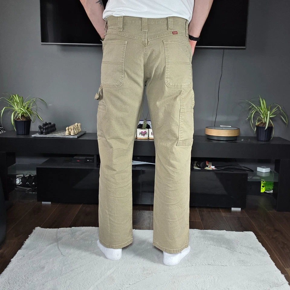 Pantalones de mezclilla Wrangler Carpenter beige ropa de trabajo lazo martillo bolsillo utilitario W34 L30 Foto 3 de 4