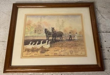 Martha Thorpe Litho Print Americana Amish Farmer Horse Plow Geese 1/200 12”x15”