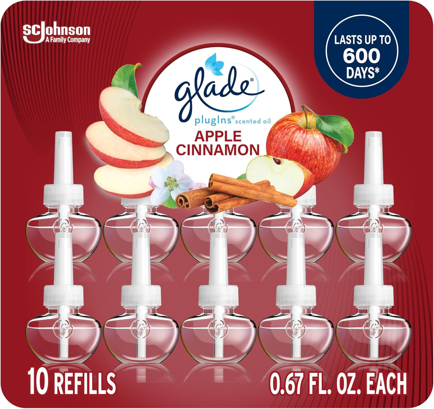 Glade Plugins Refills Air Freshener Apple Cinnamon Essential Oils 10 Count 6.7Oz
