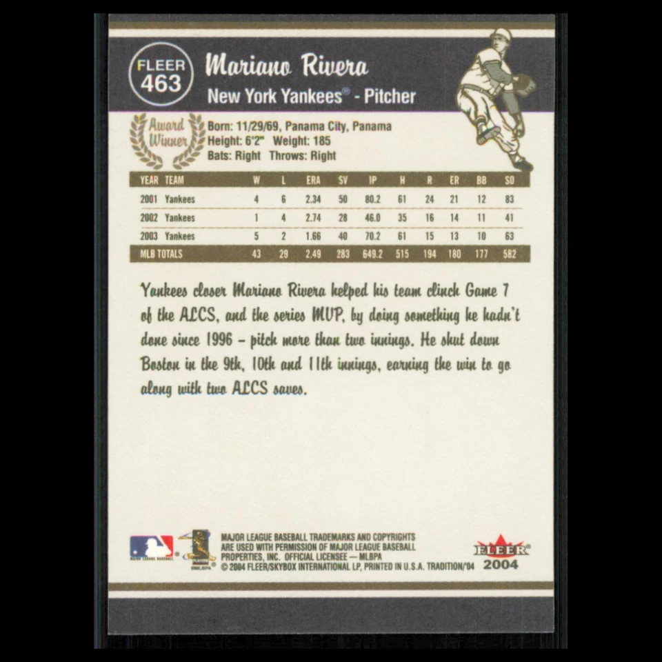 Mariano Rivera #463 2004 Fleer Tradition New York Yankees Baseball Card MLB NM - Image 2 of 3