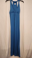Boston Proper Dress Womens Large Blue Halter Maxi V-Neck Empire Waist Made USA