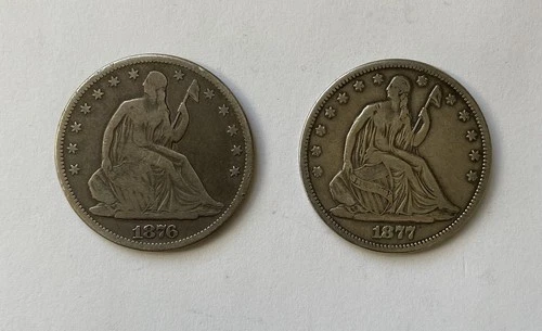 1876-CC & 1877-CC Seated Liberty Half Dollar Very Good to Very Fine Condition