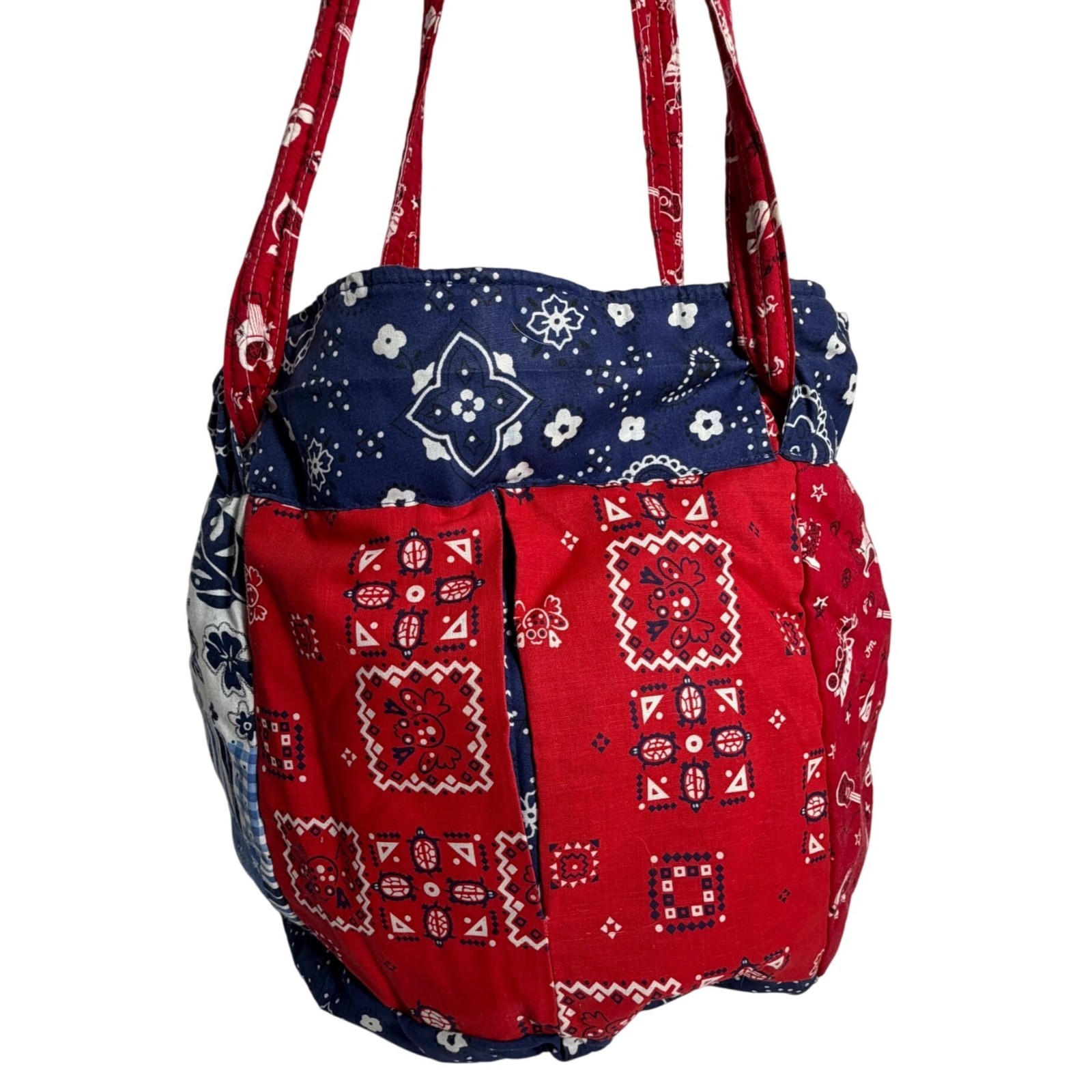 Handmade Reversible Patchwork Cotton Tote Bucket … - image 5