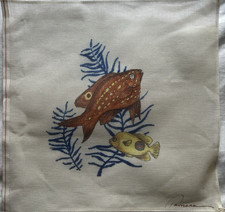 Vintage Hand Painted Tamara Needlepoint Canvas Tropical Reef Fish 14Ct 17x17