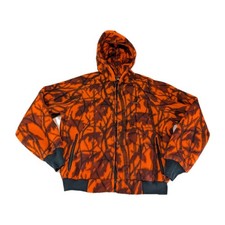 Vintage Cabela's Blaze Orange Bomber Jacket Men’s Large Camo Fleece Hunting USA