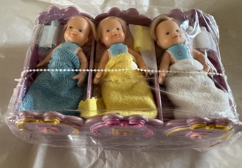 Set Of Babies In Crib With Accessories Triplets