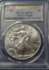 A 2020 SILVER EAGLE PCGS MS70, FIRST STRIKE, FLAG