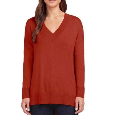 MATTY M Women's L/S V-Neck Side Slits Tunic Pullover SWEATER Brick Medium NWT
