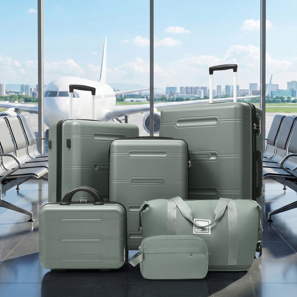 6 Piece Luggage Set,Lightweight Hardshell Suitcase with Double Spinner Wheels
