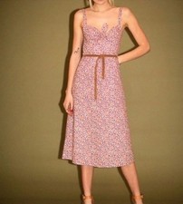 Zimmermann Dress Size 0/AU 8/US 4 Caravan Cotton Tie Violet Floral Leather Belt