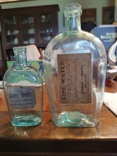 (2) Labeled Flasks, BIMAL, 1870-80, Cherry Brandy, Lime Water
