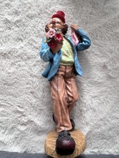 Große Clown-Figur mit Blumenstrauß • Retro Deko • Sammlerfigur • bunt