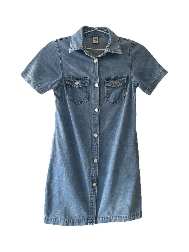The 1964 Denim Company Shirt Dress Women’s Size 6 Mini Light Blue Short Sleeve
