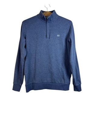 Travis Mathew Mens Blue Quarter Zip Fleece Pullover Sweater Size S Outdoor Golf