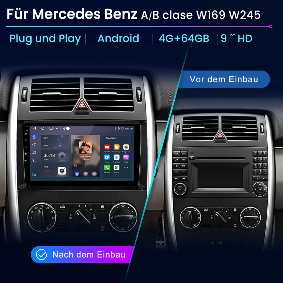 4+64G Android Radio Carplay Navi DAB+ Bluetooth GPS Für Mercedes W169 W245 - Bild 2 von 4