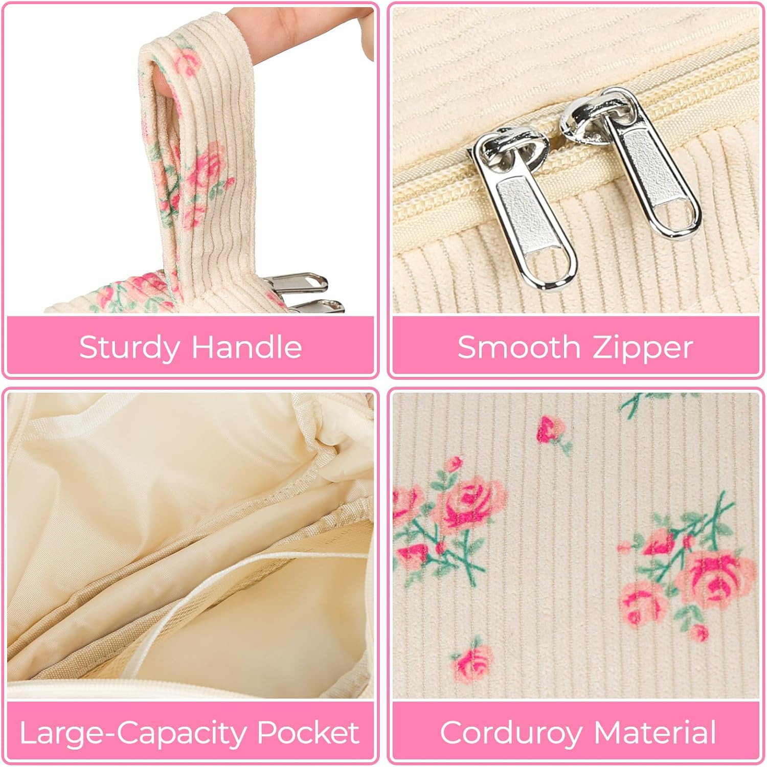 Cute Pencil Case for Girls,Large Corduroy Zippered Pencil Case Pouch, aesthetic 