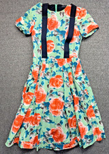VTG Marc by Marc Jacobs Dress Women 2 Green Orange Rose Suspenders Pockets