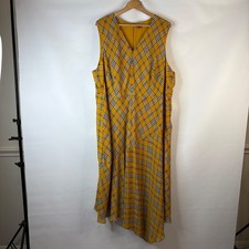 Vince Camuto Plaid Dress Women 24W Yellow Asymmetrical Hem V-Neck Sleeveless