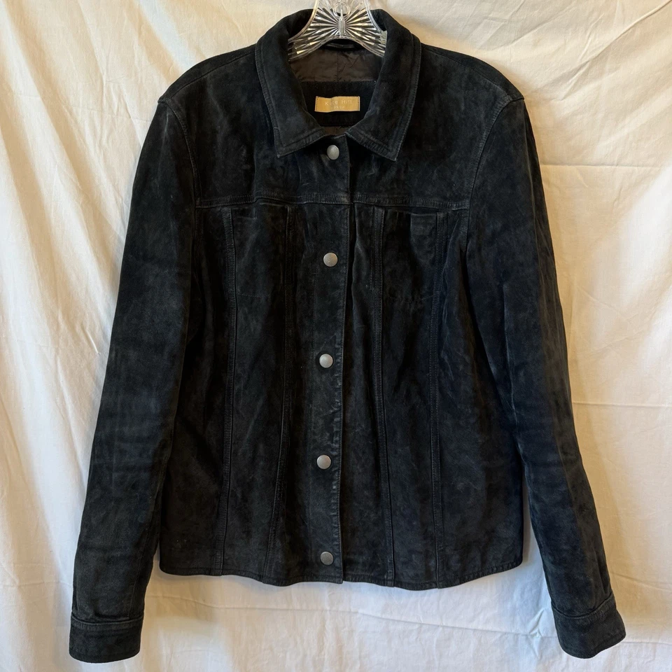 Jaqueta Kate Hill Feminina Couro Camurça Preta Plus Tamanho 16 Zíper Frontal Totalmente Forrada - Imagem 2 de 4