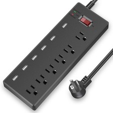 Surge Protector Power Strip, 6FT Surge Protector with 6 Outlets and 6 USB Cha...