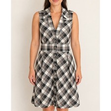 Guess Gingham Dress L Black White Button Front NWT Plaid Rockabilly