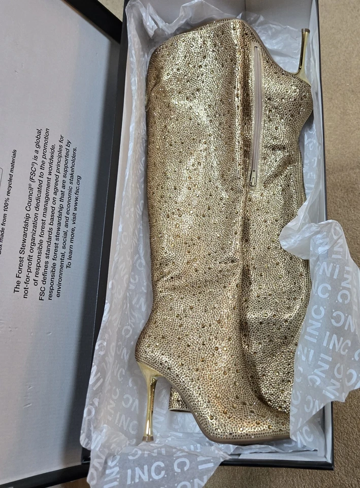 I.N.C. Botas por encima de la rodilla International Concepts Saveria Gold Bling ¡NUEVAS! Talla 6,5 Foto 4 de 4