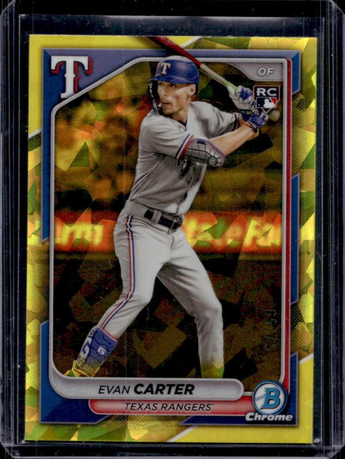 2024 Bowman Chrome Sapphire Evan Carter RC Yellow Rookie #65/75 Rangers