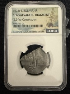 🏴‍☠️ 1678P E Bolivia Silver 4 Reales Consolacion Shipwreck NGC Certified 4R