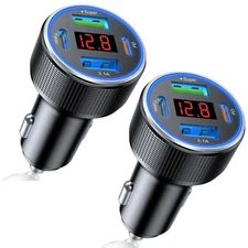 USB Car Charger, 2 Pack Cigarette Lighter USB Charger Aluminum Alloy Fast Cha...