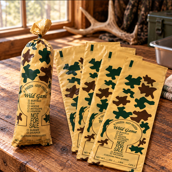 PORK SAUSAGE GAME GROUND MEAT FREEZER CHUB CAMO BAGS 2LB SIZE FREE SHIPPING