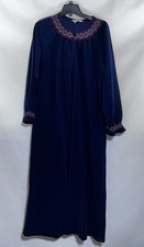 Vintage Vanity Fair L Dressing Gown Velour Bathrobe Navy Blue Housecoat Pockets