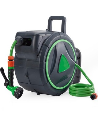 Retractable Garden Hose Reel 5/8 Inch x 65 ft Wall Mounted Garden Hose 180° Base