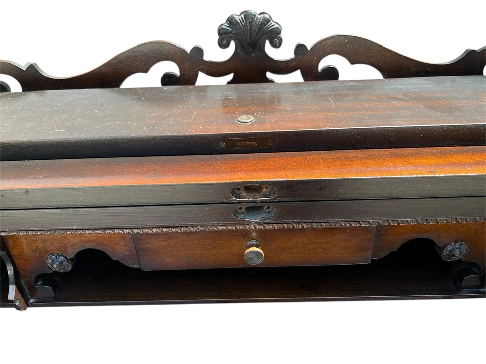 Antique Walnut Spinet Writing Desk Ornate Flip Top - Image 3 of 4