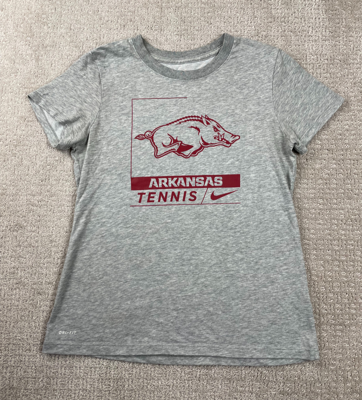 Arkansas Razorbacks Nike T Shirt Womens Gray Tennis Dri-Fit Short Sleeve Active