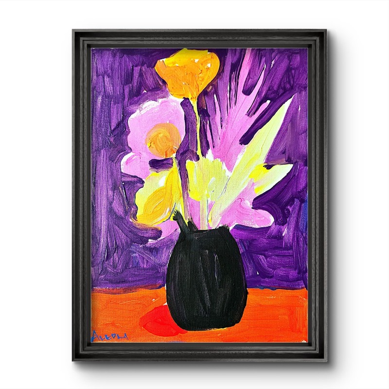 Original Abstract Floral Painting Canvas Neo Expressionist Fine Art Decor 11x14
