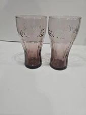 Vintage Coca-Cola Glasses Purple Amethyst 16 oz  Lot of 2 McDonalds Libbey 