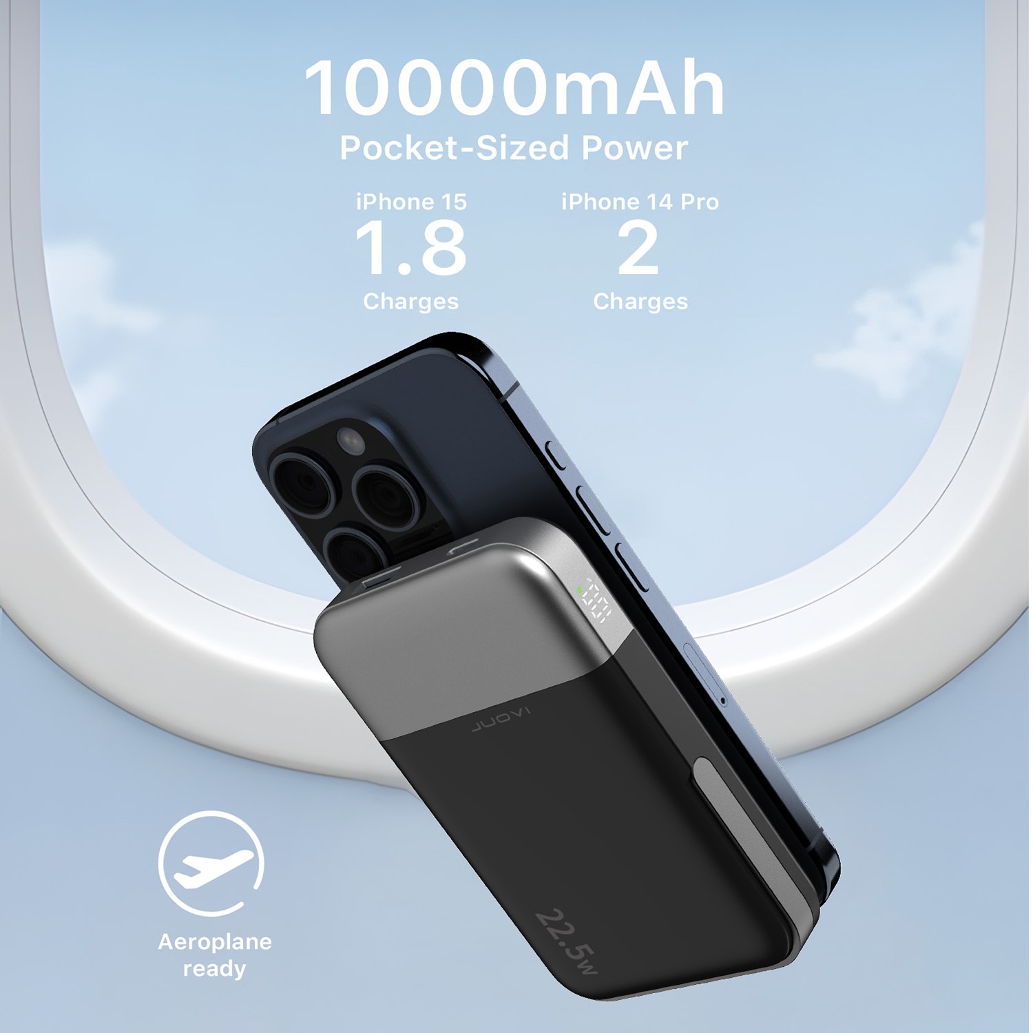 JUOVI Wireless Power Bank 22.5W 10000mAh Portable Magsafe Charging for iPhone