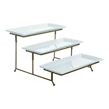 Gibson Gracious Dining Ceramic 3 Tier Rectangular Serving Platter, Appetizer