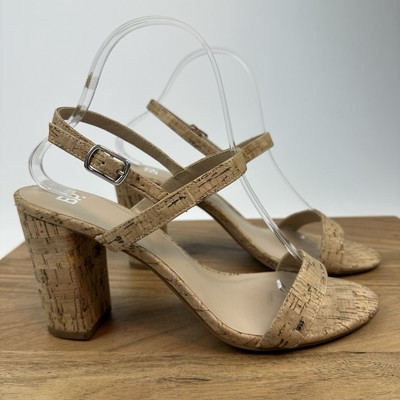 Womens BP Lula Tan Natural Cork Slingback Strappy Sandal Heels Size 9 M EUC